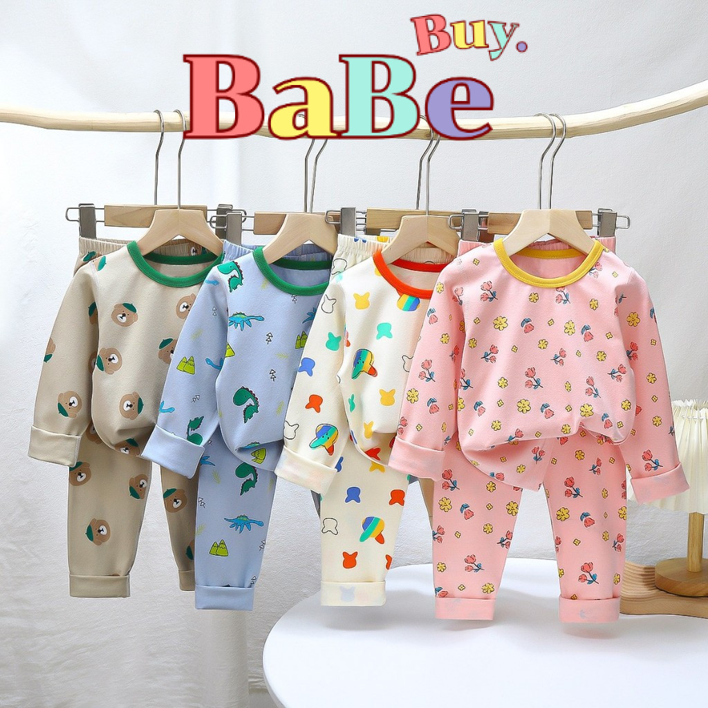 Babe Buy 👧ชุดนอนเด็กผู้ชาย-เด็กผู้หญิง แขนยาวขายาวผ้าคอตตอนสเปนเด็กซ์ ลายการ์ตูน ผ้านิ่มเด้ง ใส่สบาย ผ้าดี ไซส์100-160