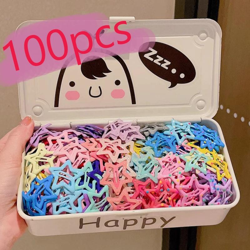 100ชิ้น/เซ็ตแฟชั่นดาวห้าแฉกกิ๊บสําหรับเด็กสาวที่มีสีสันbbคลิปด้านข้างของขวัญ