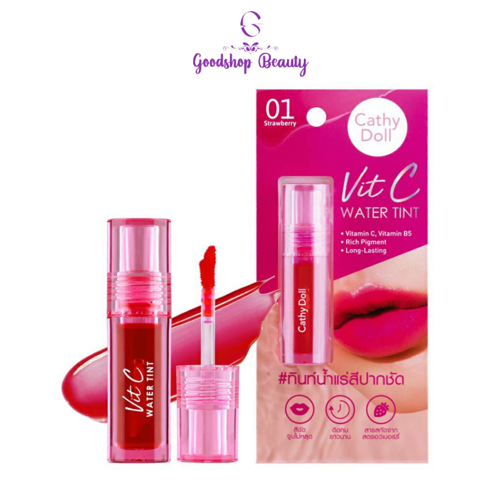 CATHY DOLL Vit C Water Tint 2.7g. เคที่ดอลล์ วิทซีวอเตอร์ทินท์ #ทินท์น้ำแร่สีปากชัด สีชัดจูบไม่หลุด