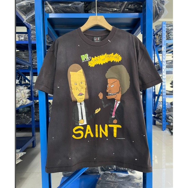 ขนาดใหญ่ล้างวินเทจแขนสั้นพิมพ์ สูง ถนน เสื้อยืดผ้าฝ้ายหลวมสําหรับผู้ชาย