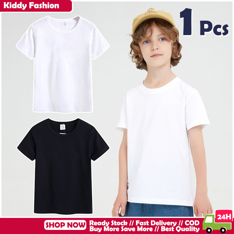 【จัดส่งเร็ว🚀】 เสื้อยืดสีขาวสําหรับเด็กคอกลมด้านบนสําหรับเด็กผู้ชายผ้าฝ้าย 100% แขนสั้น