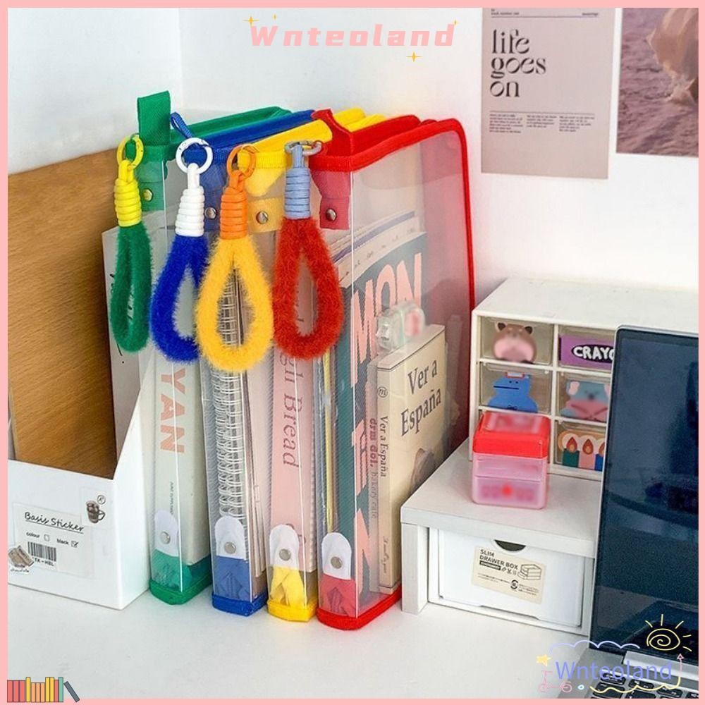 Wnteoland กระเป๋าจัดเก็บ, PP ความจุสูง A4 ซิปแฟ้มกระเป๋า,น่ารักโปร่งใสกระเป๋าถือนักเรียนเครื่องเขียน