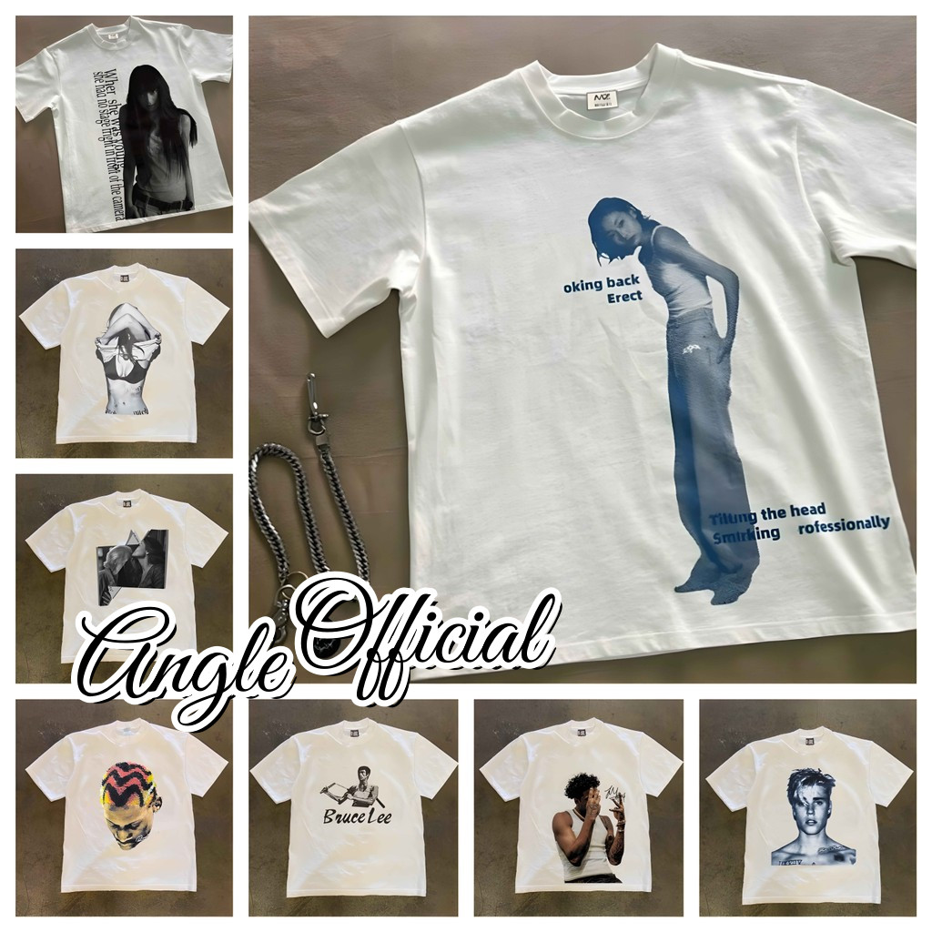 (จัดส่งตลอด 24 ชั่วโมง）Angel Official White T-shirt – ผ้าฝ้ายแฟชั่นคอกลมแขนสั้นเสื้อยืดผู้หญิง
