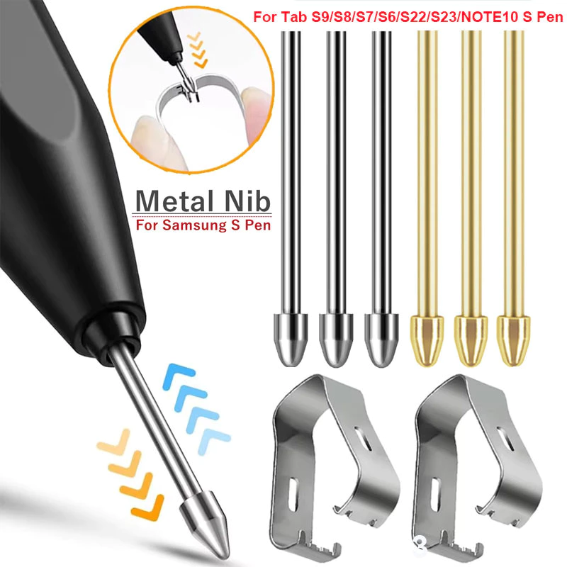 เคล็ดลับโลหะ S ปากกา Nib เคล็ดลับสําหรับ Samsung Galaxy Tab S6 Lite S7 Plus S7 FE S8 Plus S8 Ultra Touch Stylus Tip Nibs พร้อมคลิปกําจัดโลหะ