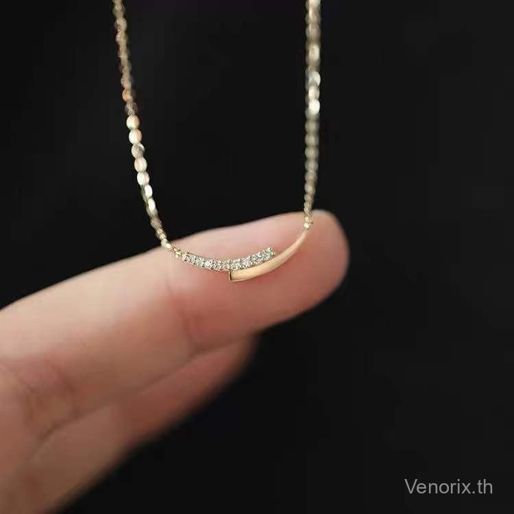 Venorix เงินแท้925 เคลือบทอง14K สร้อยคอยิ้มเพชรเต็มเส้น ดีไซน์หรู ใส่ได้ทุกวัน ดูแพง