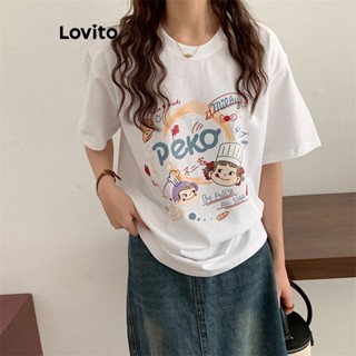 Lovito เสื้อยืดลําลอง ลายการ์ตูน สําหรับผู้หญิง LNE21145 (สีขาว)