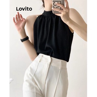 Lovito เสื้อกล้าม แต่งระบาย เรียบหรู สําหรับผู้หญิง LNE21100 (สีดํา)