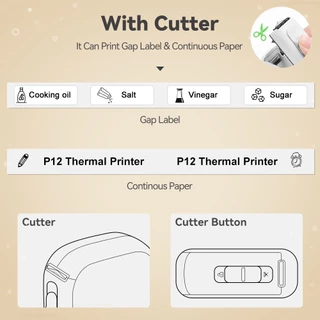 เครื่องปริ้นท์ฉลากสติกเกอร์บลูทูธไร้สาย P12 ขนาดเล็ก แบบพกพา พร้อมคัตเตอร์บาร์โค้ด