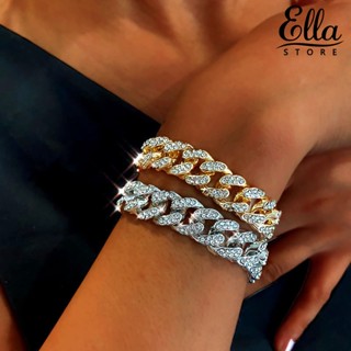 Ellastore123 สร้อยข้อมือโซ่ ประดับพลอยเทียม เครื่องประดับแฟชั่นสตรี