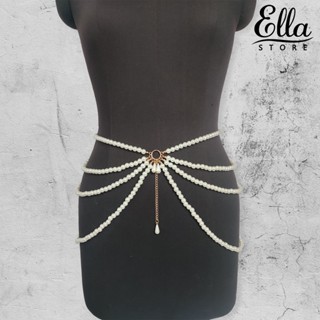 Ellastore123 สายโซ่คาดเอว ประดับไข่มุกเทียม หลายชั้น หรูหรา สําหรับผู้หญิง ใส่กับชุดเดรส กระโปรง