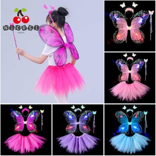 Nicesi ชุดเครื่องแต่งกาย กระโปรงตูตู แต่งไฟ LED รูปปีกผีเสื้อน่ารัก สําหรับเด็กผู้หญิง