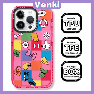 VENKI - เข้ากันได้สำหรับ เคสไอโฟน เคสไอโฟน11 เคส iphone 11 เคสนุ่มเคสใสหนากันกระแทกป้องกันกล้องขอบสีชมพูตารางสีเรียบง่ายส้นสูงเข้ากันได้กับ iPhone 13 12 11 PRO MAX 7 8 PLUS