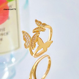 Clearance479 แหวนนิ้วมือ ประดับพลอยเทียม รูปผีเสื้อ หรูหรา ปรับได้ สําหรับผู้หญิง
