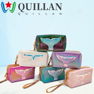 Quillan กระเป๋าเครื่องสําอาง เลเซอร์ หนัง PU กันน้ํา ลายนางเงือกน่ารัก