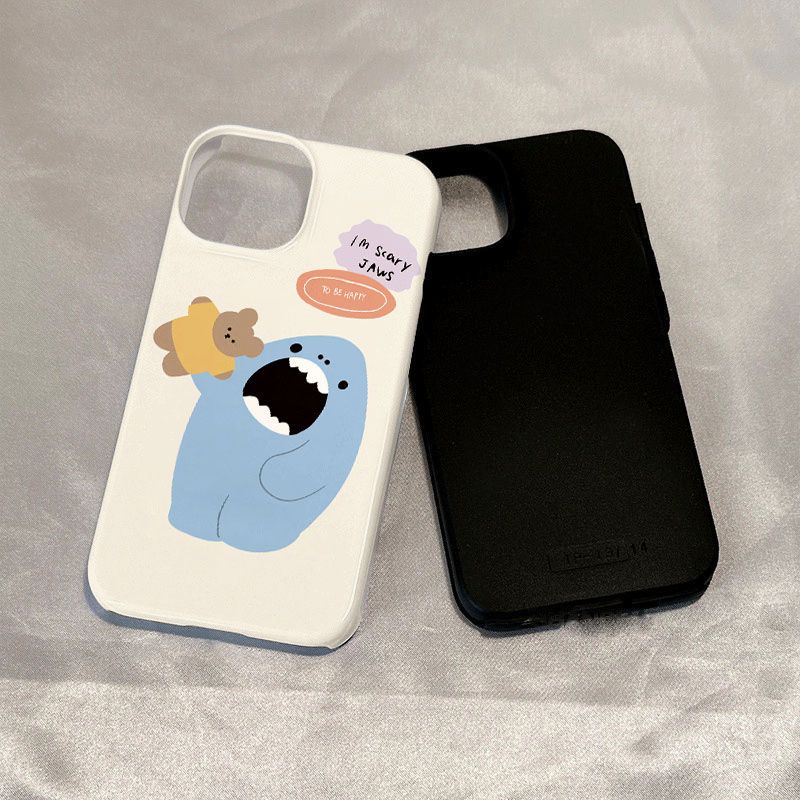 Qyjs เคสโทรศัพท์มือถือแบบแข็ง สองชั้น กันกระแทก ลายฉลามตลก สีวาว สําหรับ iPhone 12 13 14pro 11 12pro