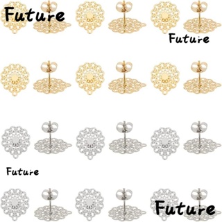 Future ต่างหูสตั๊ด สเตนเลส ลายดอกไม้ สีทอง สีเงิน พร้อมห่วง จุกปิดหู น็อตสเตนเลส กลวง แฮนด์เมด สําหรับคนรัก