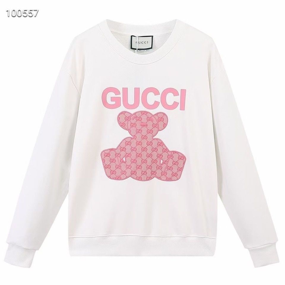 พร้อมส่ง เสื้อกันหนาวแขนยาวลําลอง ผ้าฝ้ายแท้ พิมพ์ลายโลโก้การ์ตูนหมี ขนาดใหญ่ สีชมพู คุณภาพสูง แฟชั่นสําหรับผู้ชาย และผู้หญิง