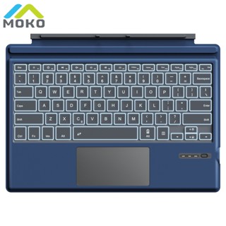 Moko คีย์บอร์ดบลูทูธไร้สาย แบบบางพิเศษ พร้อมแทร็กแพด 7 สี LED สําหรับ Surface Pro 7 Plus Pro 7 Pro 6 Pro 5 Pro 4 3