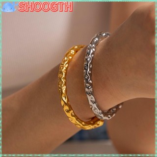 Shoogth สร้อยข้อมือ สเตนเลส 18K แบบเปิด สไตล์แฟชั่น สําหรับผู้หญิง