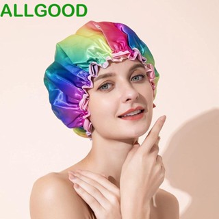 Allgoods หมวกอาบน้ํา กันน้ํา ยืดหยุ่น หลากสี เรนโบว์ กันน้ํา ไม่มีกลิ่น ใช้ซ้ําได้ สองชั้น เดินทาง