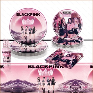 Kira BLACKPINK ตกแต่งปาร์ตี้ ผ้าปูโต๊ะ ธงแบนเนอร์ บนโต๊ะอาหาร ใช้แล้วทิ้ง ส้อม ช้อน จาน ผ้าเช็ดปาก