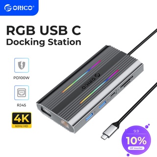 Orico อะแดปเตอร์ฮับ USB C USB C เป็น Dual HDMI 12 in 1 RGB USB C พร้อม Dual HDMI VGA 100W PD อีเธอร์เน็ต 4 พอร์ต USB SD TF Audio สําหรับ Windows Mac OS(XDR)
