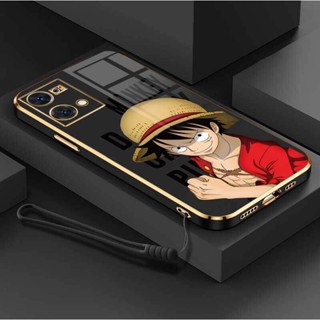 เคสโทรศัพท์มือถือ ซิลิโคนนิ่ม ป้องกันกล้อง ลายการ์ตูนลูฟี่ OnePiece หรูหรา พร้อมสายคล้อง สําหรับ OPPO Reno 7 4G OPPO F21 Pro 4G