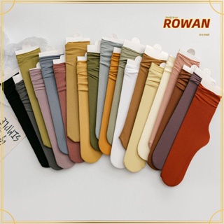 Rowans ถุงเท้ายาวถึงเข่า แบบบาง สีพื้น สไตล์โลลิต้า แฟชั่นฤดูร้อน และฤดูใบไม้ร่วง สําหรับเด็กผู้หญิง