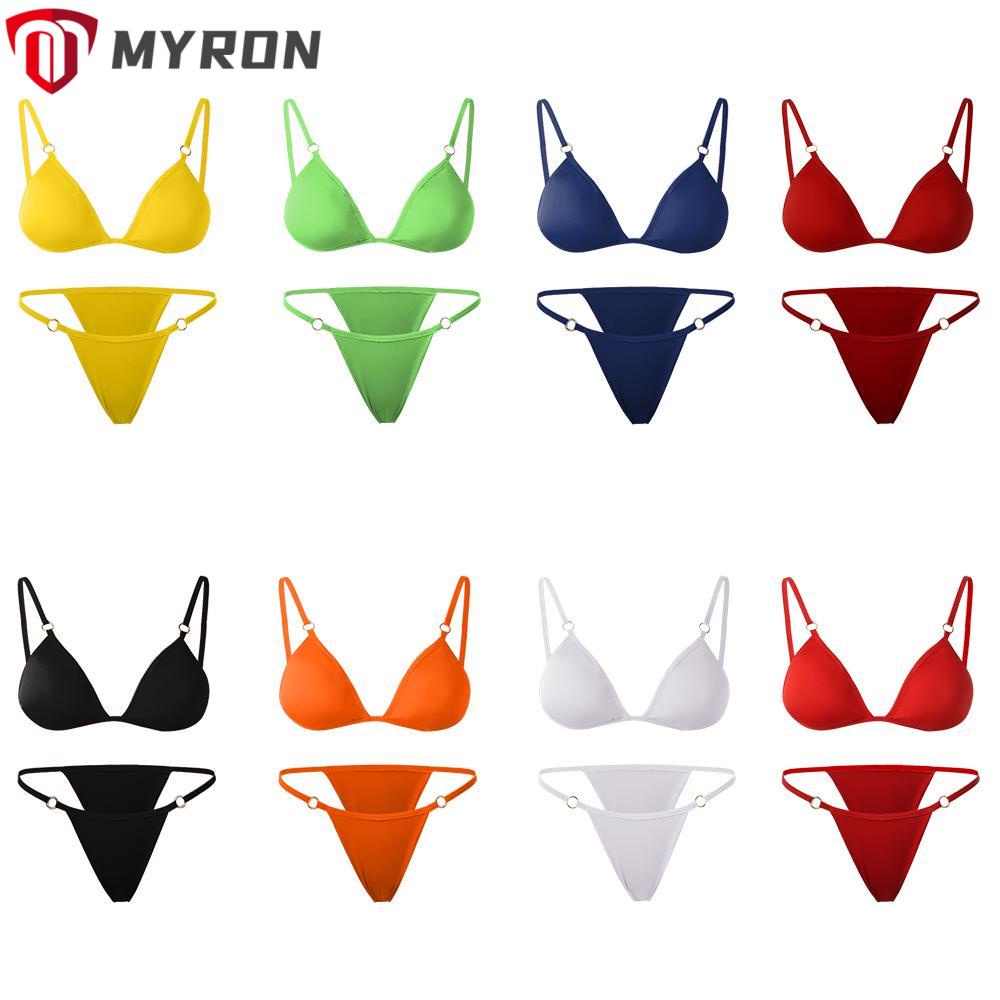 Myron ชุดว่ายน้ําบิกินี่ เอวต่ํา แต่งหัวเข็มขัดโลหะ สีพื้น เซ็กซี่ สําหรับผู้หญิง สองชิ้น