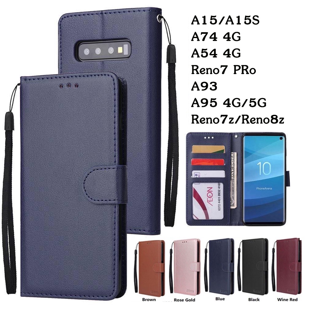 เคสฝาพับ เคสเปิดปิด มีล็อค สำหรับ OPPO A15/A15S A74 A54 Reno7 PRo A93 A95 4G/5G Reno 7z 8z เคสหนัง ใส่บัตรได้