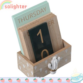 Solighter ปฏิทินไม้ตั้งโต๊ะ รูปต้นกระบองเพชร เรียบง่าย สําหรับตกแต่งออฟฟิศ