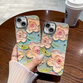 เคสโทรศัพท์มือถือ ป้องกันกระแทก ลายภาพวาดสีน้ํามัน รูป Begonia สีฟ้า สําหรับ IPhone 15 11 12 13 14 Pro Max