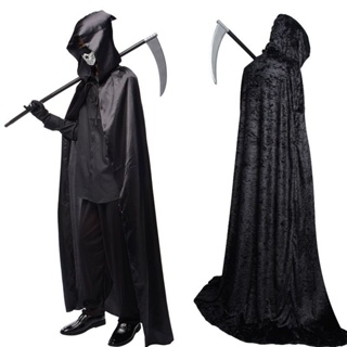 เสื้อคลุมฮาโลวีน เครื่องแต่งกายผู้ใหญ่ เด็ก cos Black Death God Vampire Clothing Wizard Robe Men Women Black Cloak Cloak