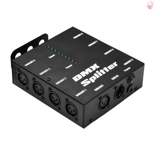 Y-dmx512 ตัวแยกสัญญาณออปติคอล 1 อินพุต เอาท์พุต 8 เอาท์พุต สําหรับควบคุมไฟเวที ปาร์ตี้ DJ Club Disco KTV พร้อมอะแดปเตอร์พาวเวอร์