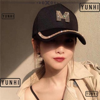 Yunhi หมวกเบสบอล ประดับพลอยเทียม ลายตัวอักษร D M สไตล์ฮิปฮอป แฟชั่นสําหรับผู้ชาย และผู้หญิง