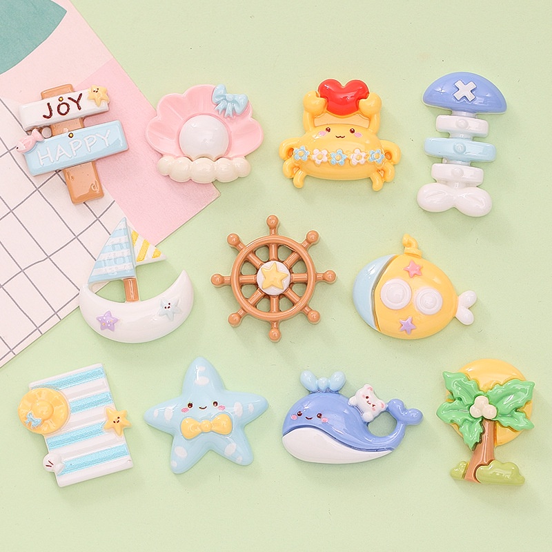 แผ่นกาวเรซิ่น รูปการ์ตูนปลาวาฬ ปู มะพร้าว diy อุปกรณ์เสริม สําหรับทํากิ๊บติดผม ตกแต่งเคสโทรศัพท์มือถือ