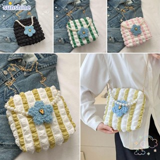 Ssunshine กระเป๋าสะพายไหล่ กระเป๋าถือ ลายดอกไม้ ประดับไข่มุก DIY สําหรับสตรี