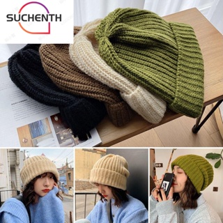 Suchenth หมวกบีนนี่ถัก คุณภาพสูง สีพื้น น่ารัก สําหรับผู้หญิง / ผู้ชาย หมวกบีนนี่