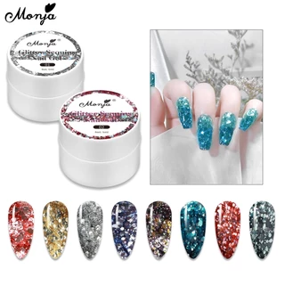 Monja กลิตเตอร์เลื่อม สีสะท้อนแสง สําหรับตกแต่งเล็บเจล UV LED 5 มล. nail gel polish glitters decor
