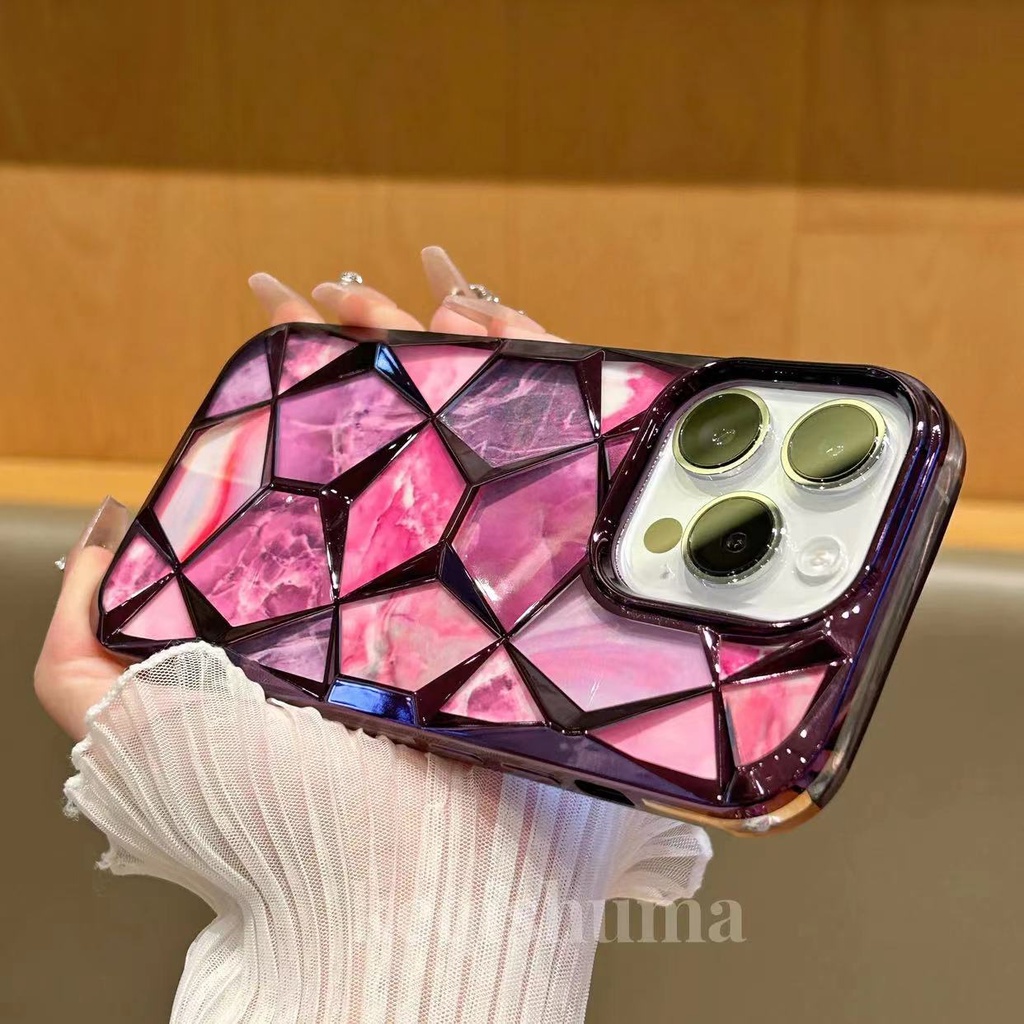 เคสโทรศัพท์มือถือ ชุบไฟฟ้า ป้องกันรอยขีดข่วน ลายหินอ่อน ประดับเพชร สําหรับ iPhone 15 Pro Max 14 13 12 11 Pro Max 14 15 Plus
