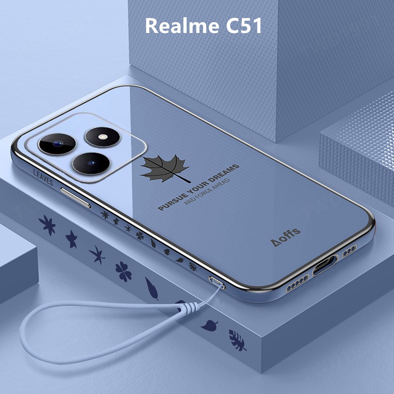 ปลอกRealme C51 เคสชุบฝาครอบใบเมเปิ้ลเคสโทรศัพท์TPUแบบนุ่มRealme C51