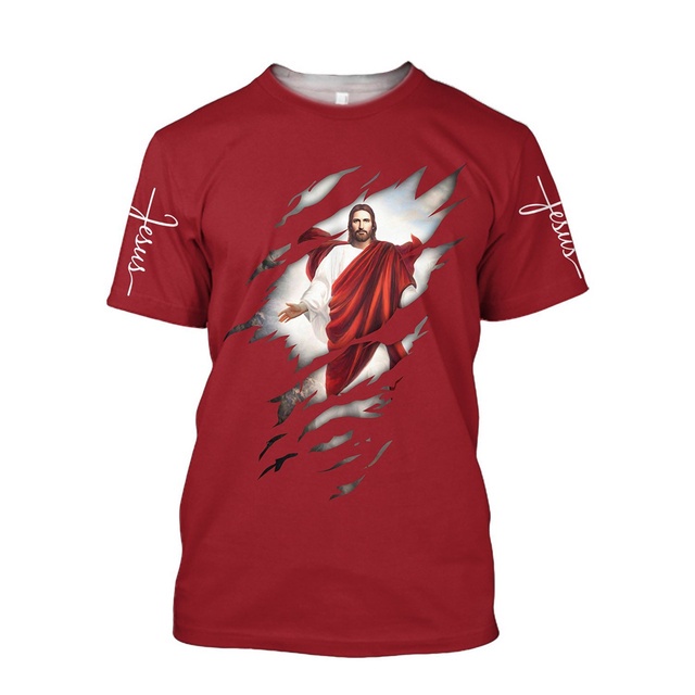 เสื้อยืดลําลอง แขนสั้น คอกลม พิมพ์ลายพระเยซู 3D แฟชั่นฤดูร้อน สําหรับผู้ชาย 2023
