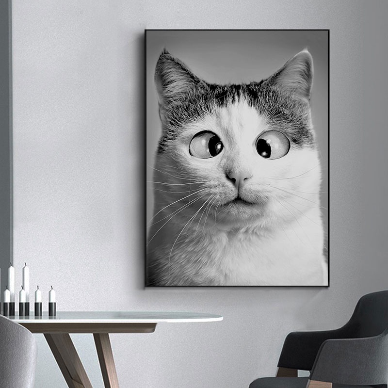 ภาพวาดผ้าใบแมวน่ารักตลก, สัตว์ตาโตคิตตี้โปสเตอร์และพิมพ์, รูปภาพสําหรับห้องเด็ก, ตกแต่งบ้าน Quadro