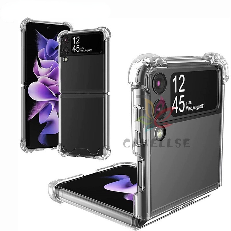 พรีเมี่ยมปลอกพลาสติกแข็งใส Samsung Galaxy Z Flip 3 Z Flip 4 ฟิล์มกันกระแทก Soft TPU Samsung Z Flip 4