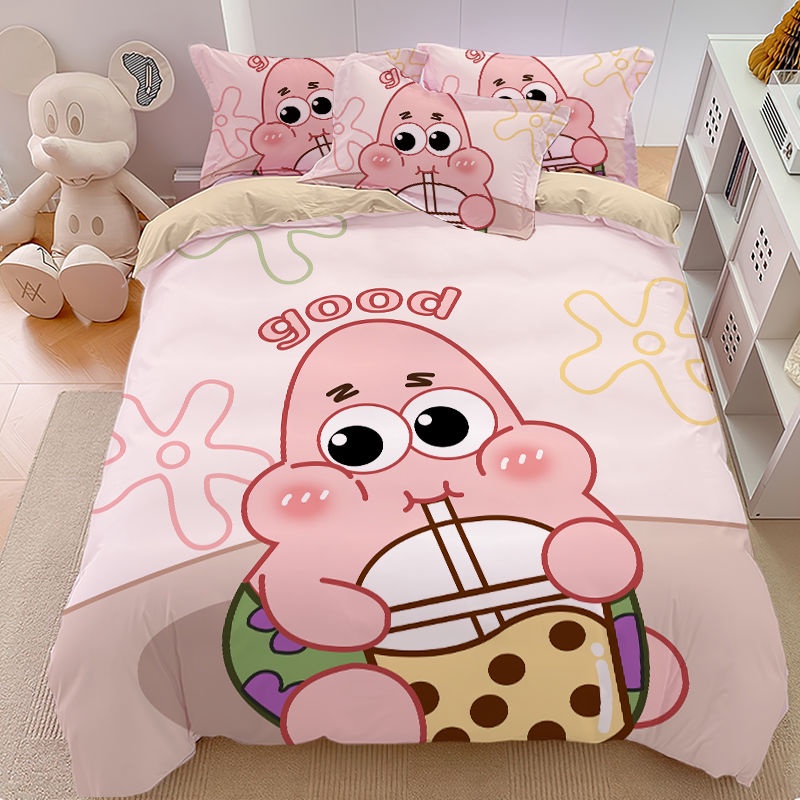 ชุดผ้าปูที่นอน SpongeBob สี่ชิ้น ชุดผ้าปูที่นอน Patrick Star ปลอกหมอน ผ้าคลุมที่นอน ชุดผ้านวม Sponge