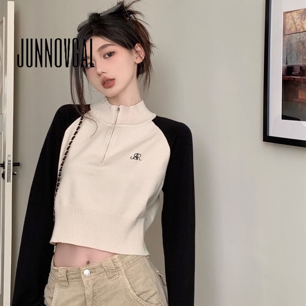 Junnovgal เสื้อกันหนาว คอเต่า แขนยาว ลําลอง สีตัดกัน สไตล์ใหม่ ฤดูใบไม้ร่วง สําหรับผู้หญิง 2023