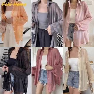 พร้อมส่ง เสื้อเชิ้ตเเขนยาวผู้หญิงมีกระดุมสไตล์เกาหลี ผ้านิ่มใส่สบาย