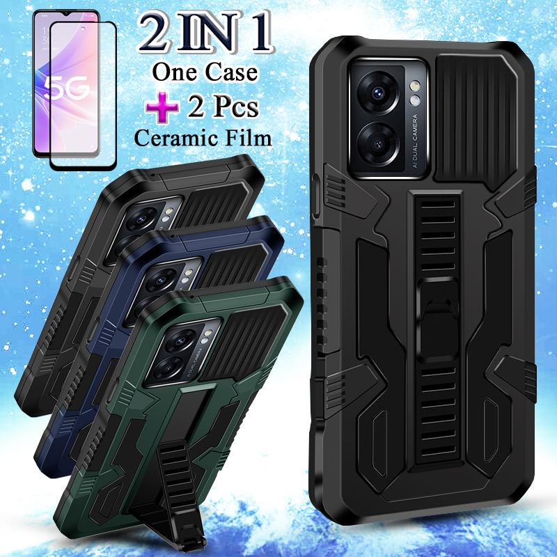 2 IN 1 สําหรับ OPPO A57 5G OPPO A77 5G เคสโทรศัพท์หุ้มเกราะเลื่อนวงเล็บสายรัดข้อมือ Hard Case พร้อมห