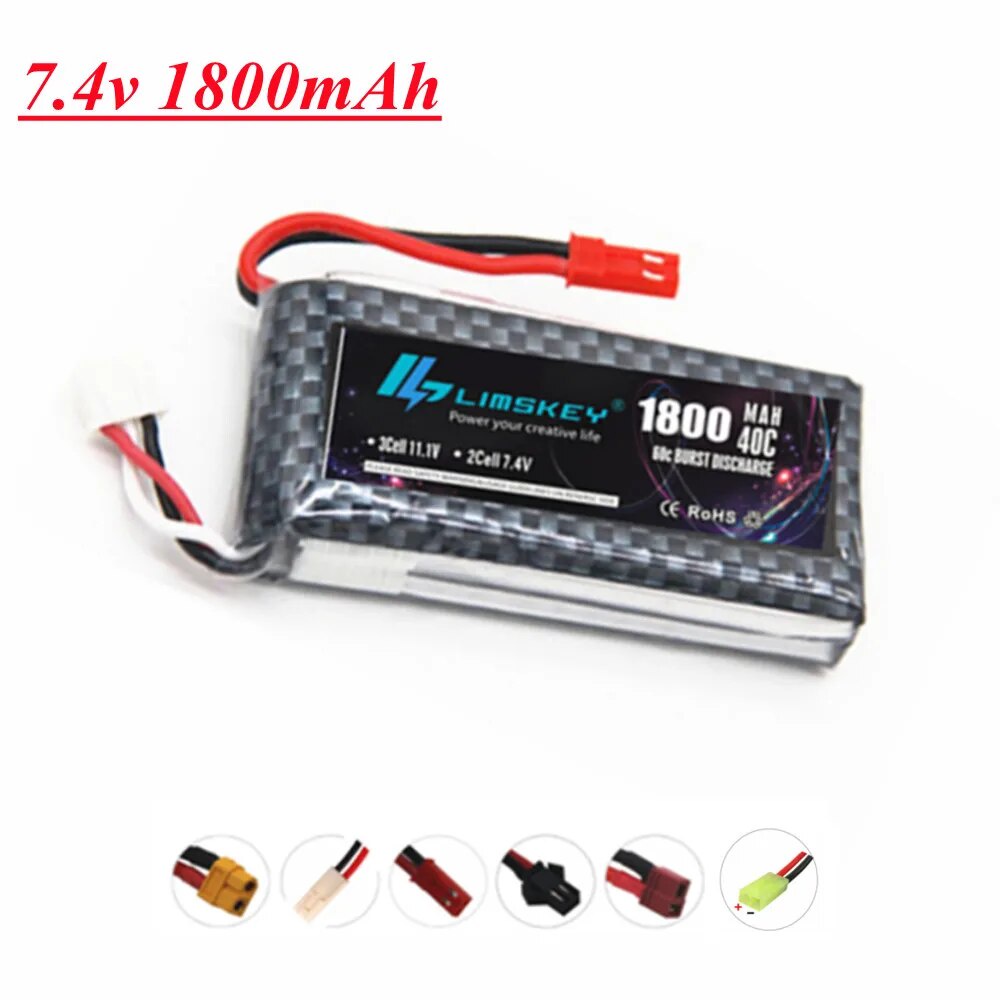 7.4V 1800MAh LiPo Battery for RC Vehicles Carrier Quadcopter Helicopter UAV Spare Parts 7.4V 2S Lith