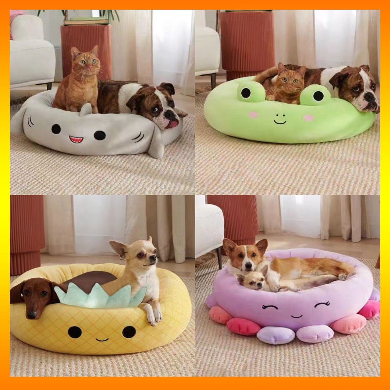 [Calamus} Ultrasoft Plush Octopus/Frog/Sharks/Pineapple Design Pet Bed - คอกสุนัขทรงกลมแสนสบายสําหรั